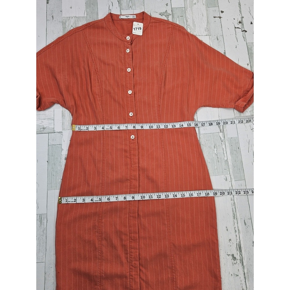 Mango Coral Orange Striped Shirt Midi Dress Womens 4 - Picture 7 of 9